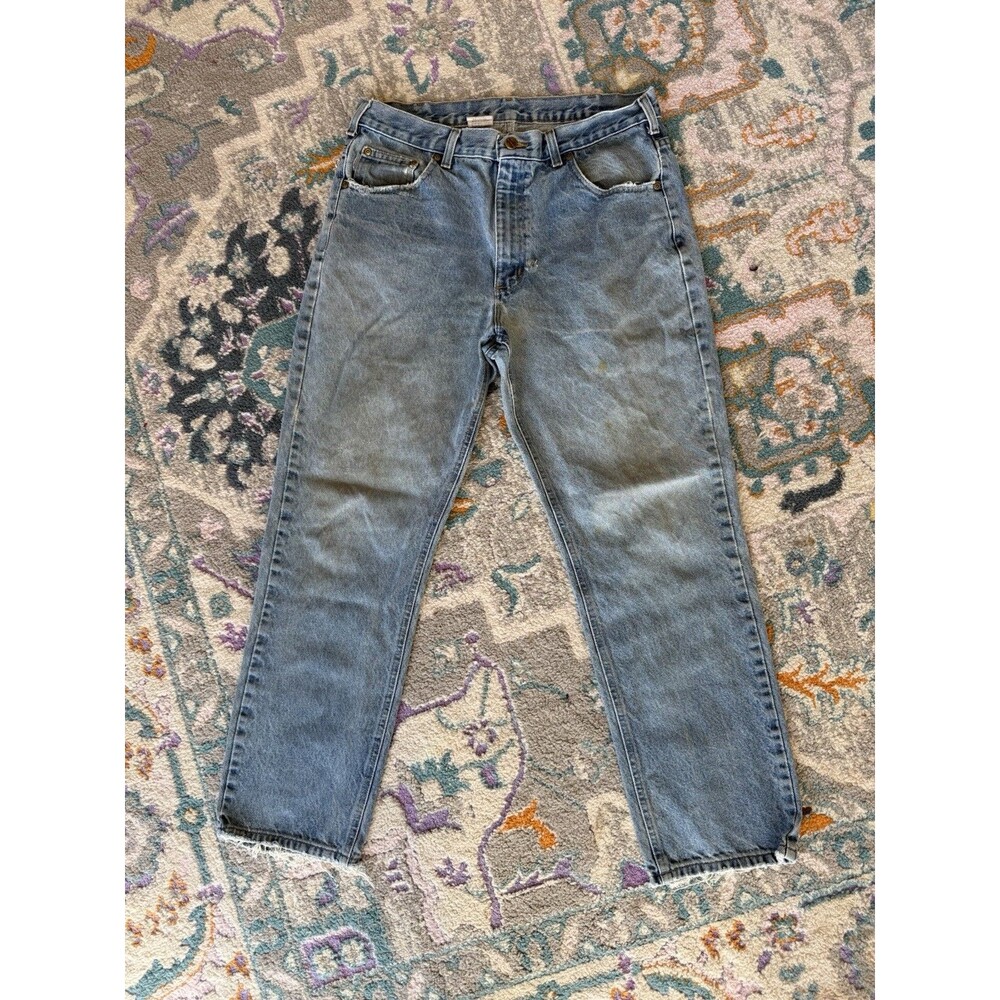Carhartt B18 DST Jeans Mens 36x30 Distressed Faded Blue Workwear 2015